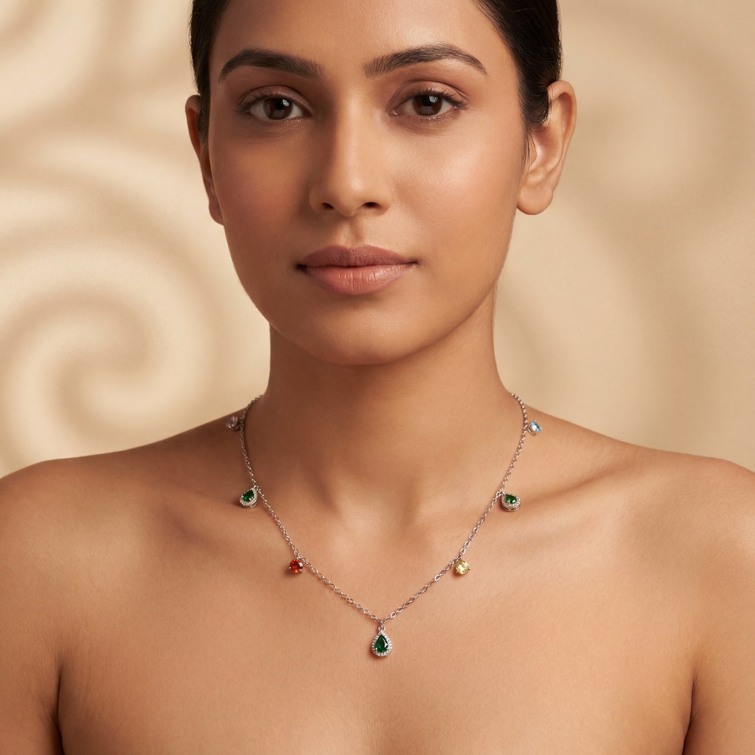 Multicolor Teardrop Station Necklace