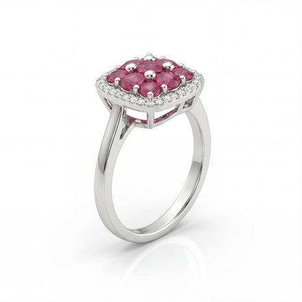 Regal Cushion Ruby Crown Ring