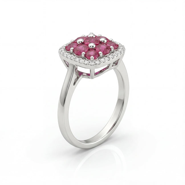 Regal Cushion Ruby Crown Ring