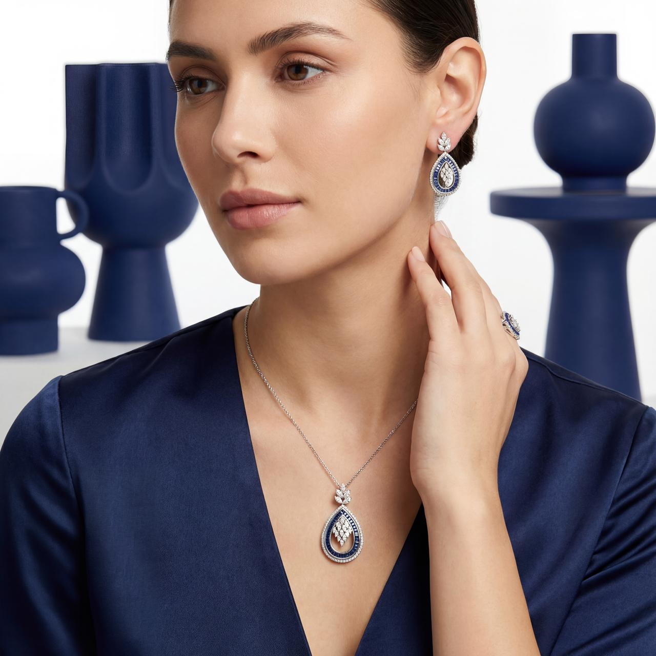 Royal Azure Teardrop Pendant & Earring Set