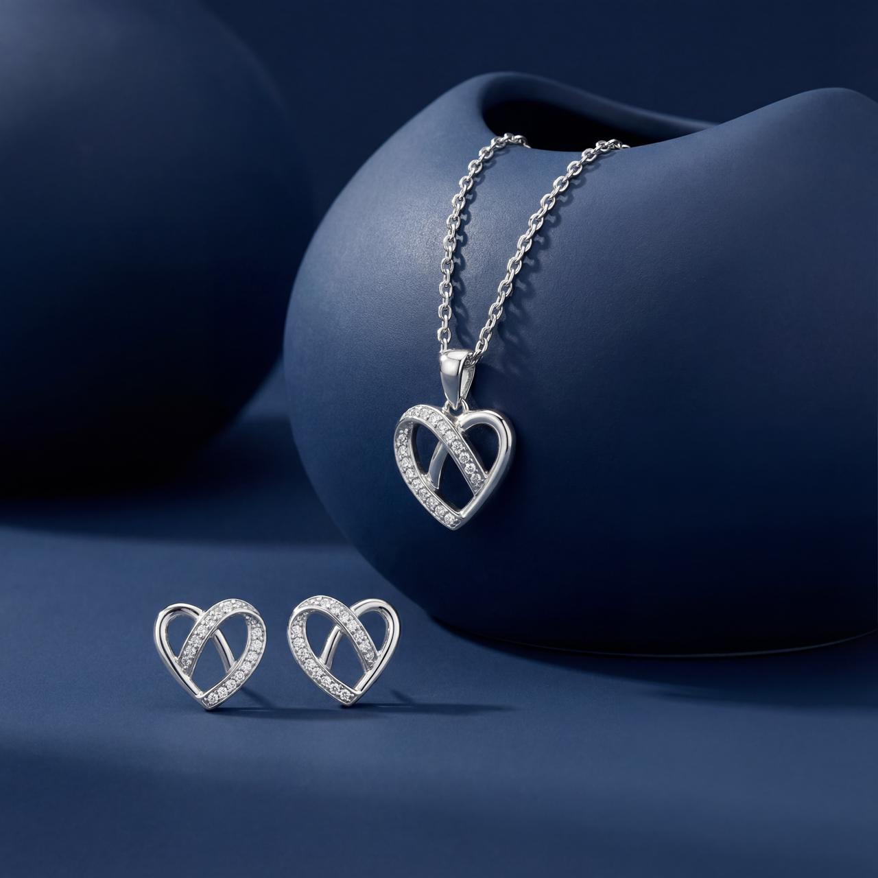 Eternal Heart Pendant & Stud Earring Set