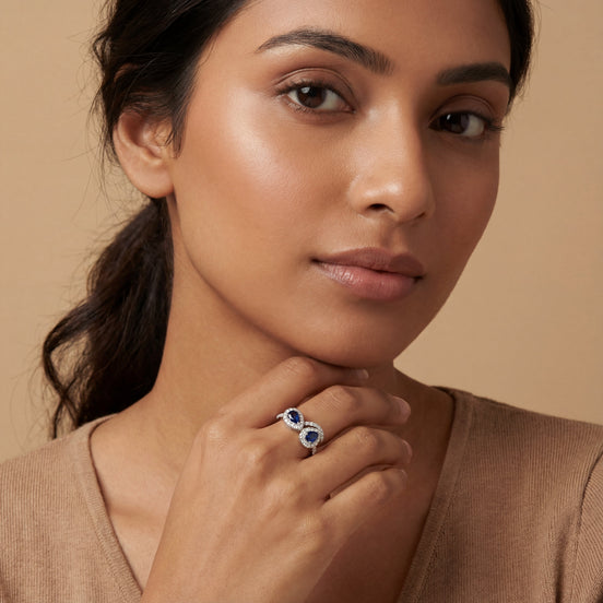 Sapphire Twin Halo Ring