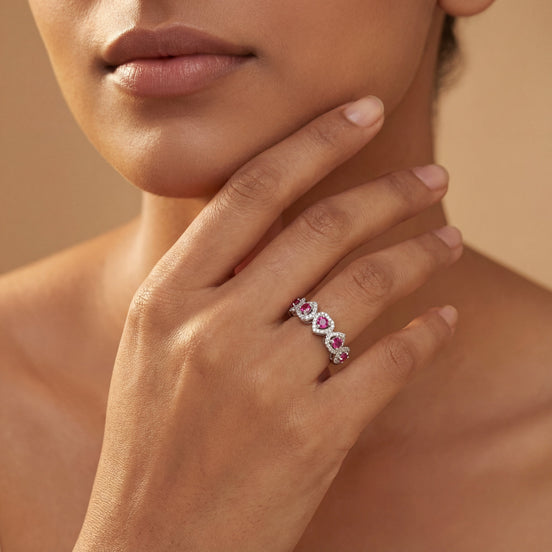 Ruby Halo Cascade Ring