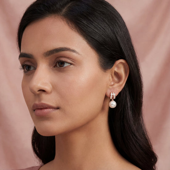 Classic Pearl Drop Diamond Earrings