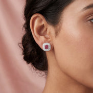 Royal Ruby Halo Stud Earrings