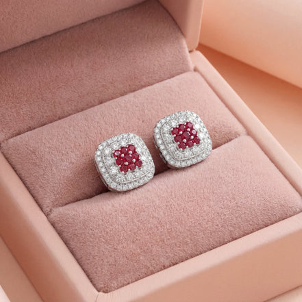 Royal Ruby Halo Stud Earrings