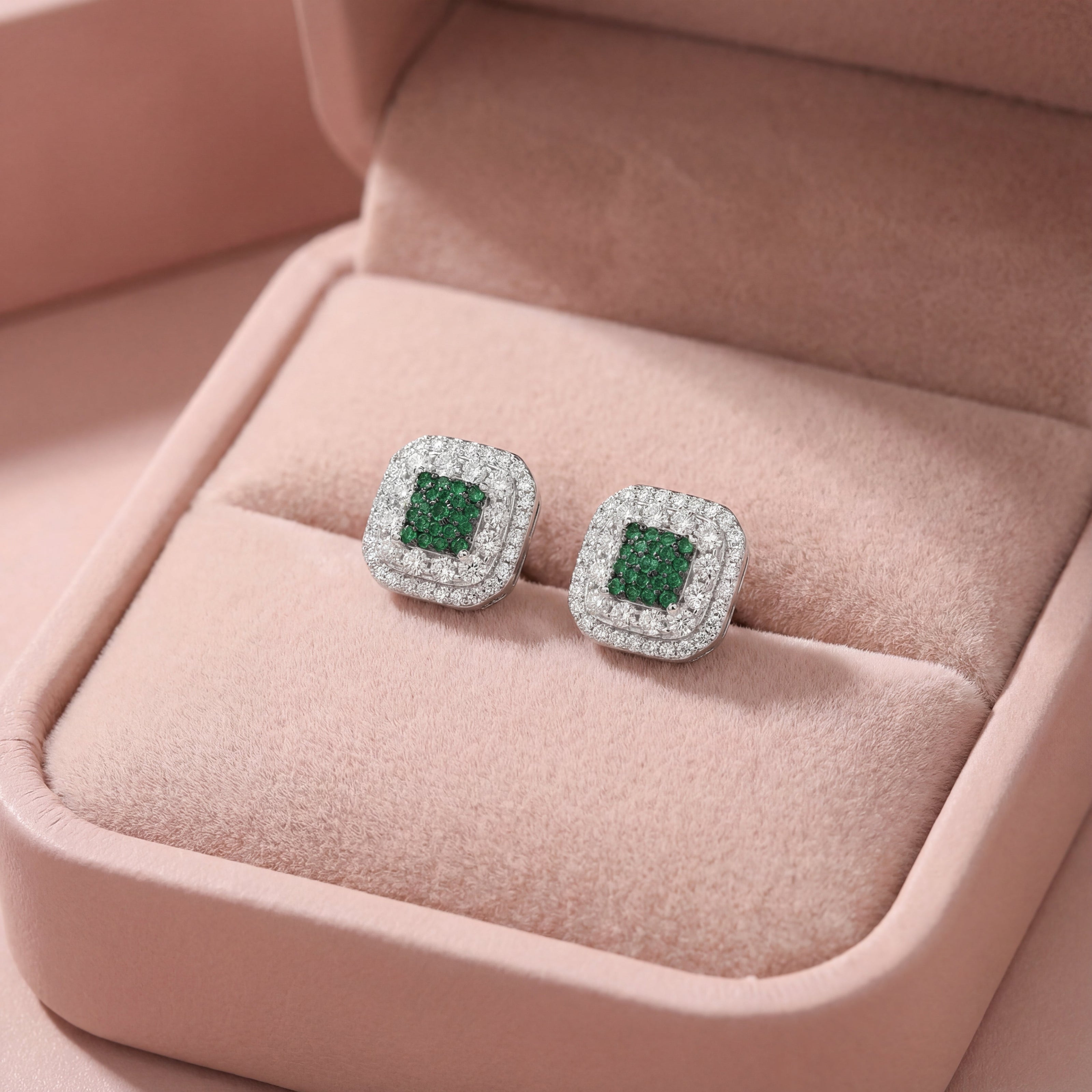 Emerald Royale Halo Stud Earrings