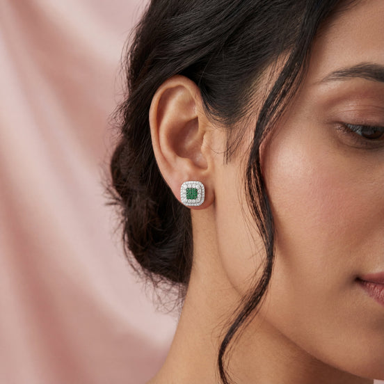 Emerald Royale Halo Stud Earrings