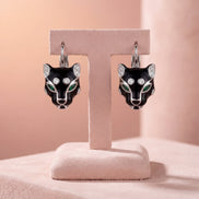 Noir Panther Enamel Diamond Earrings