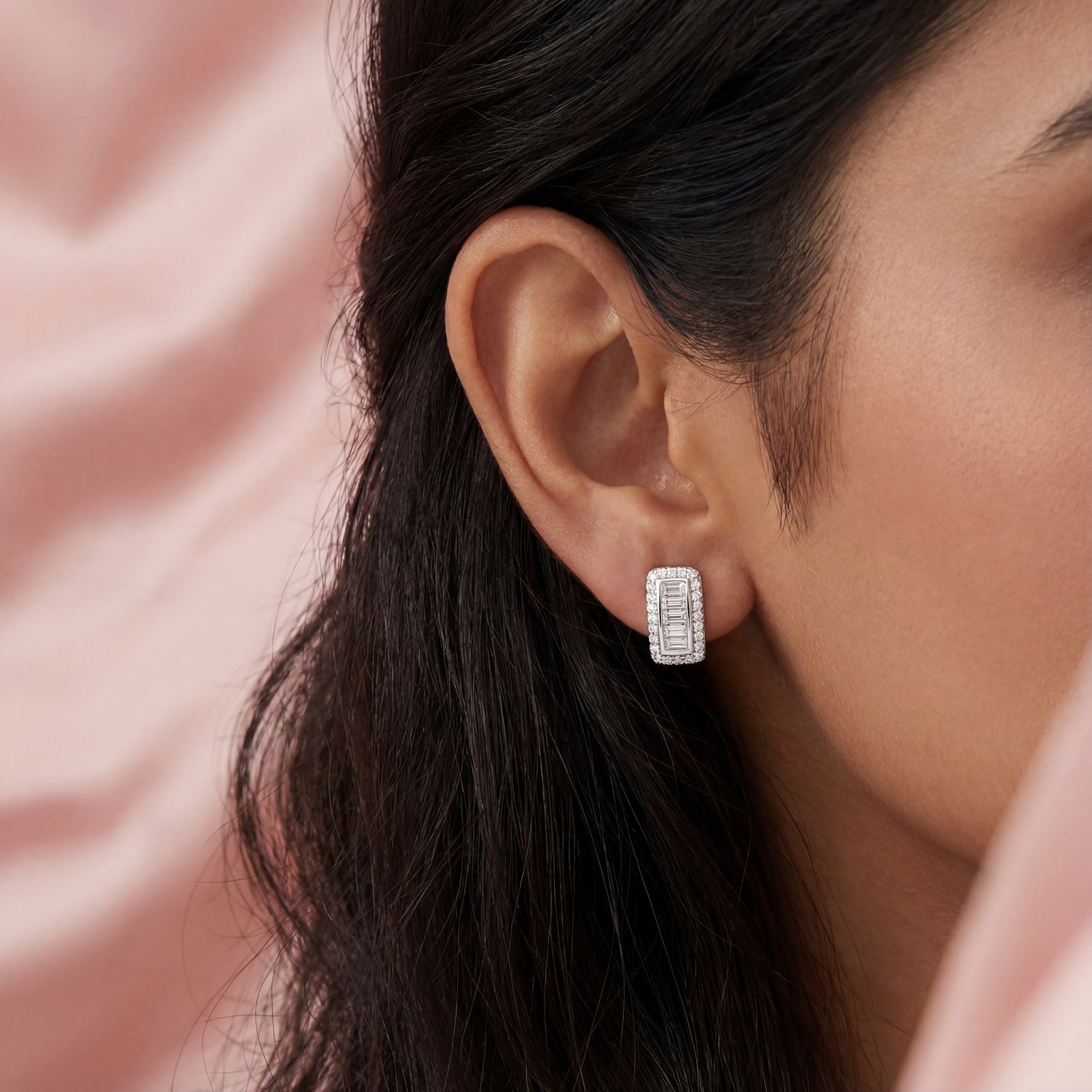 Imperial Baguette Halo Stud Earrings