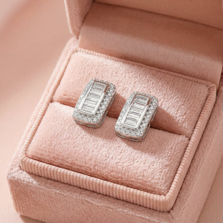 Imperial Baguette Halo Stud Earrings