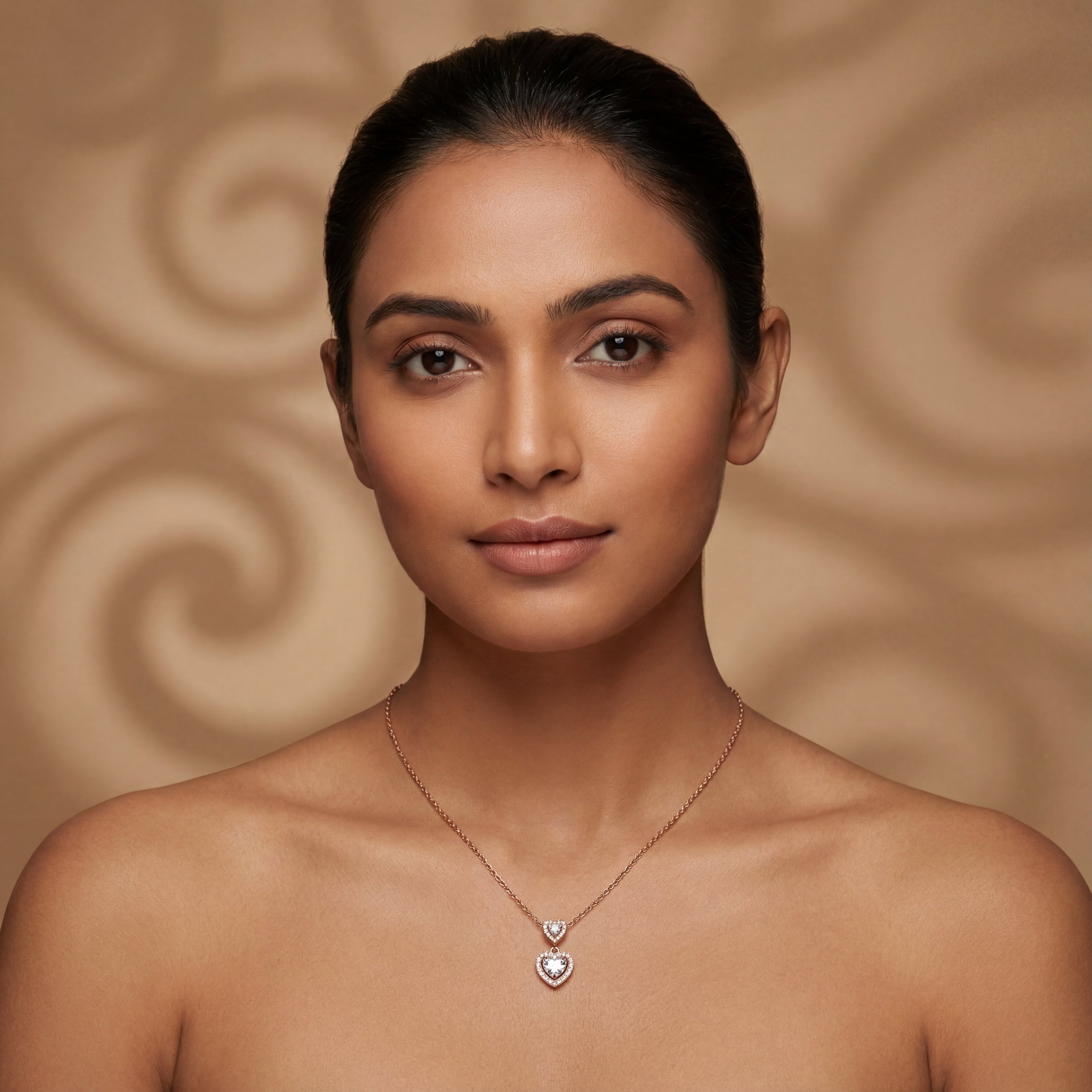 Double Heart Sparkle Pendant Necklace