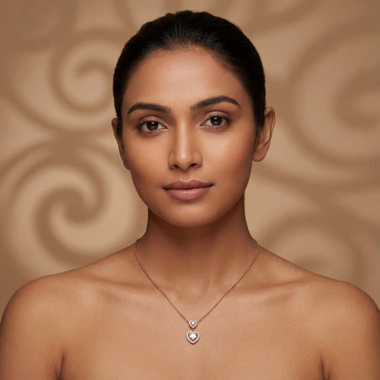 Double Heart Sparkle Pendant Necklace