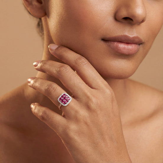 Regal Cushion Ruby Crown Ring