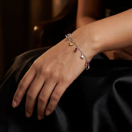 Ruby Heart & Star Charm Bracelet