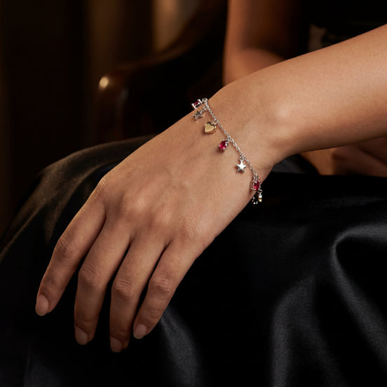 Ruby Heart & Star Charm Bracelet
